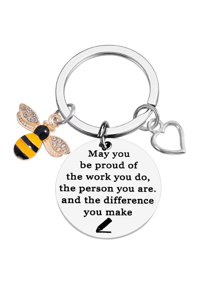 Bee Keychain for Women Men Bee Appreciation Keychain for Teacher Graduation from Students Thank You Gifts Christmas - Image 1